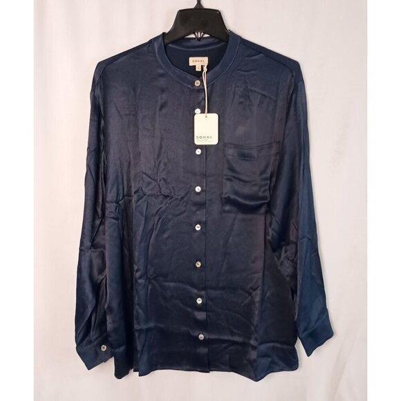 DONNI Satiny Mandarin Collar Button Down Shirt Size XS $249 Retail - Picture 3 of 8